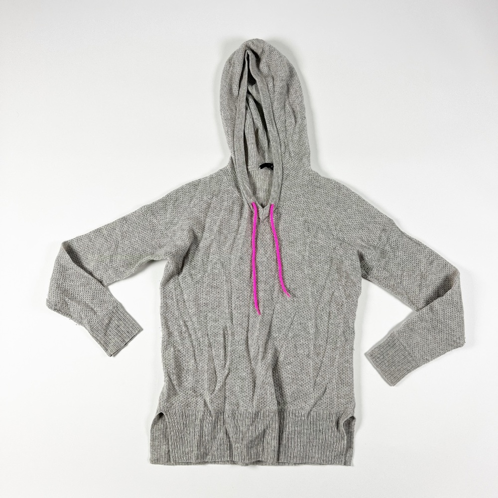 Aqua 100% Cashmere Ultra Lightweight Knit pullover Hoodie Sweater Gray Pink XS